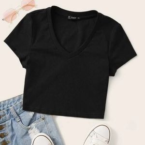 SHEIN Black V Neck Crop Top